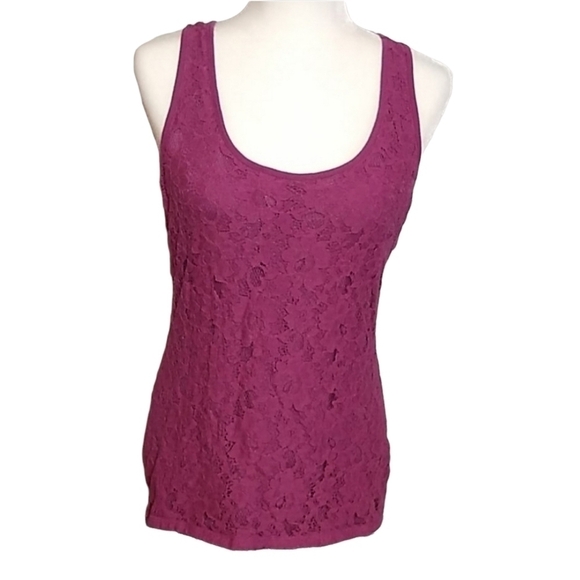 Willow Bay Womens SZ Medium Lace Overlay Pink Tank Top Barbiecore Summer - Picture 1 of 7